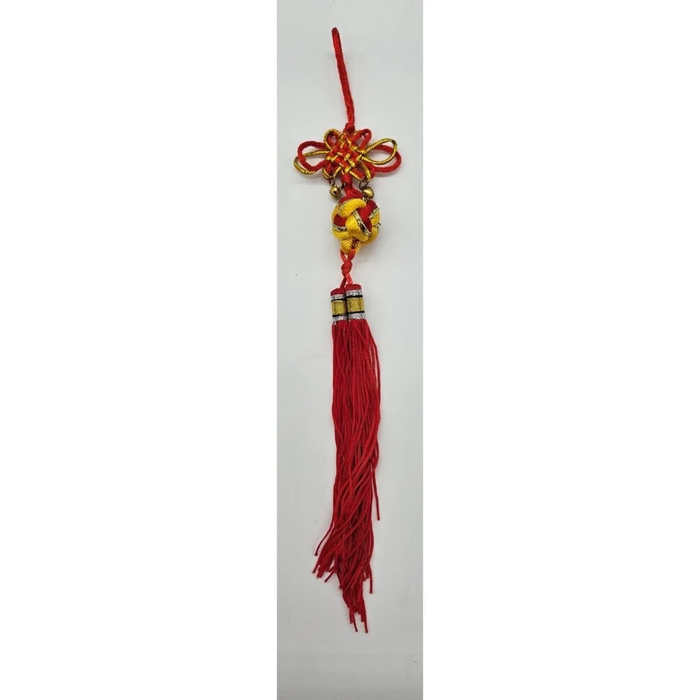 Chinese Knot Tassel Ornament Red Gold Bells Lunar New Year Good Luck Charm 11in
